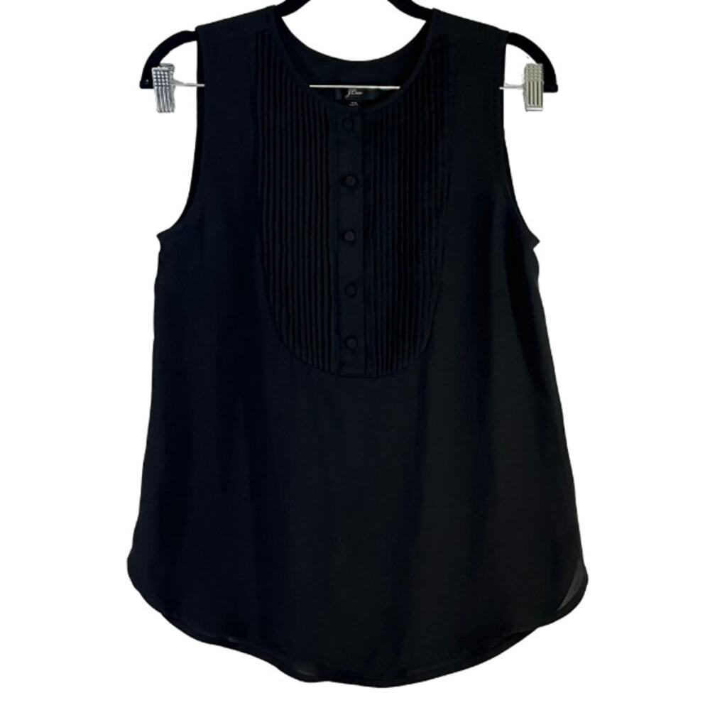 J.Crew Black Sleeveless Smocked Faux Button Blouse Size XS